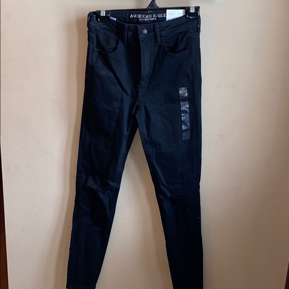 Black denim high rise stretch jeans